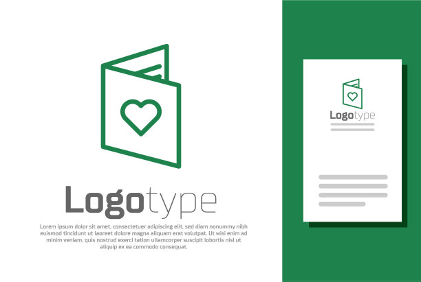 带心形图标的绿线情人节传单图片下载