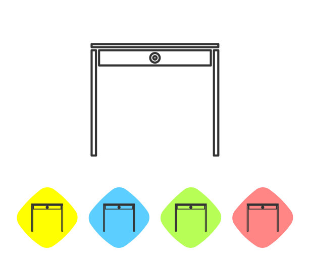 灰色线条木制桌子图标孤立在白色图片下载