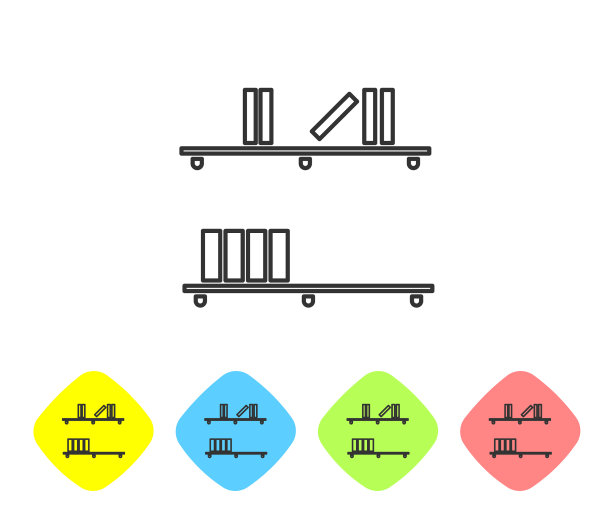 灰色线书架与书籍图标孤立在白色图片下载