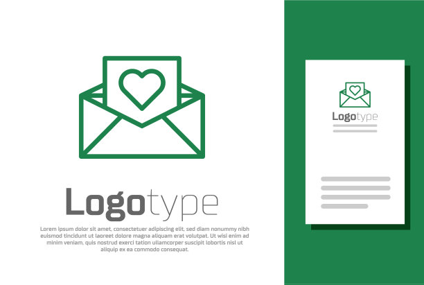 绿线信封，心形情人节图标图片下载
