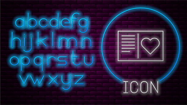 发光的霓虹线情人节传单与心图片下载