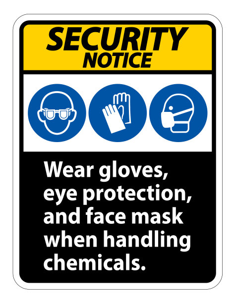 安全注意戴手套，眼睛保护，和面罩标志隔离在白色背景，矢量插图eps图片下载