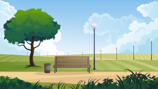 夏季城市公园全景。图片下载