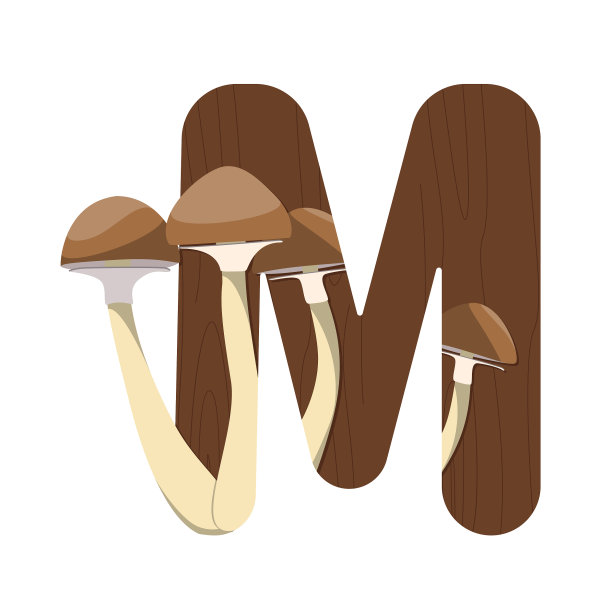 向量字母M带有绿叶和蘑菇图片下载