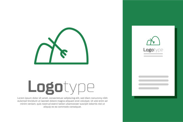 绿线捆干草和耙图标隔离图片下载