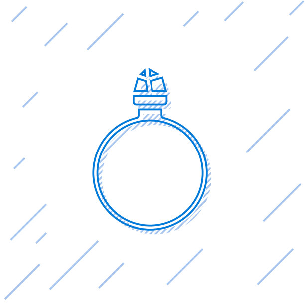 蓝线钻石订婚戒指图标隔离图片下载
