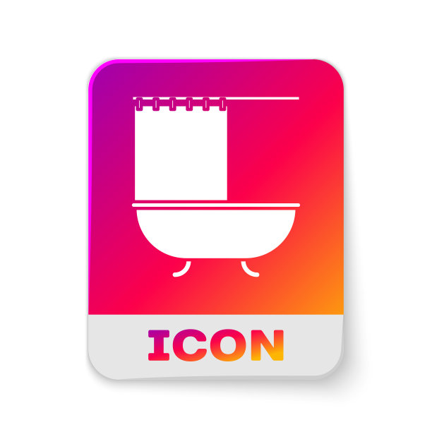 白色浴缸与打开淋浴帘图标图片下载