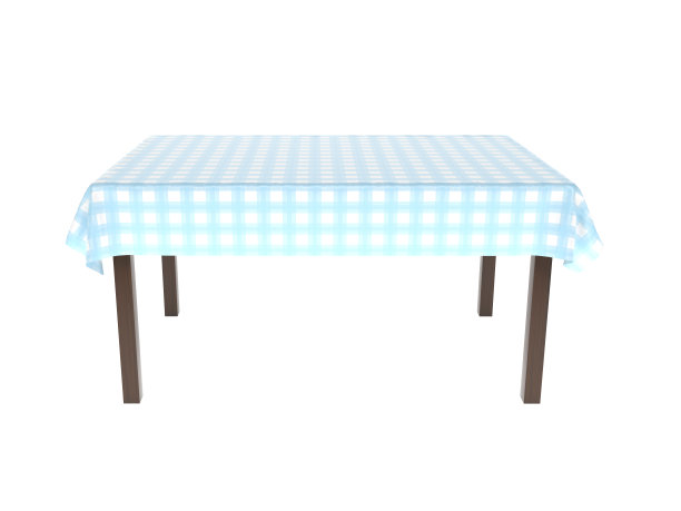 有蓝色格子桌布的桌子。3 d渲染图图片下载