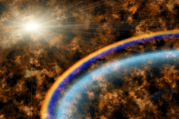 超新星的明亮爆炸携带着物质穿过星系。绘画。图片下载