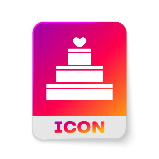 白色婚礼蛋糕与心的图标孤立上图片下载