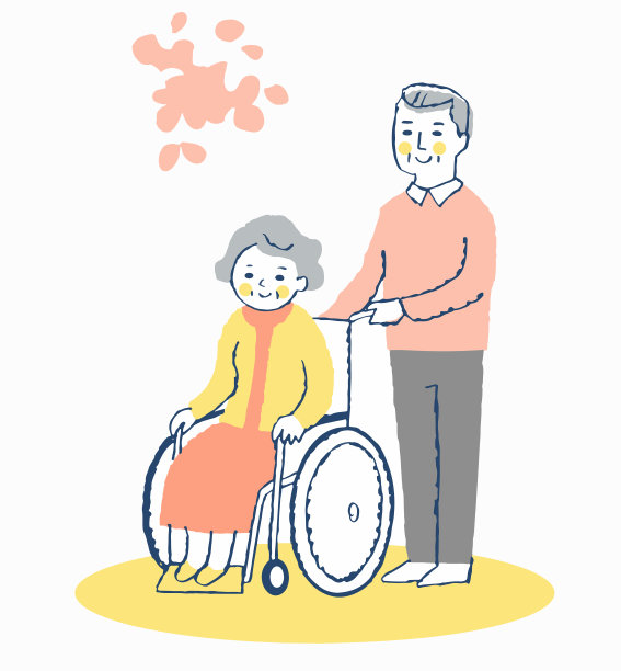 老年妇女和老年男子坐在轮椅上图片下载