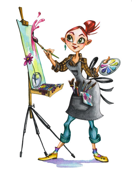 女艺术家手绘水彩插画图片下载