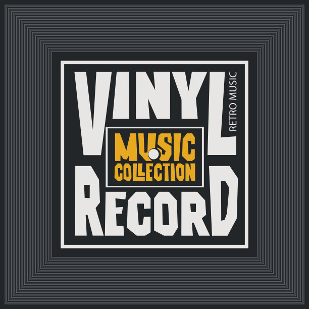 音乐横幅与方形标签的黑胶唱片图片下载