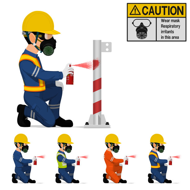 一个带着呼吸器的产业工人正在喷颜色。图片下载