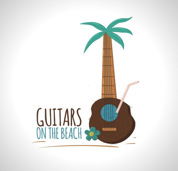 海滩标志上的吉他图片下载
