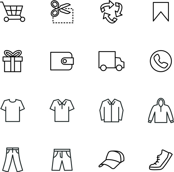 线条图标设置相关的男士休闲服装图片下载