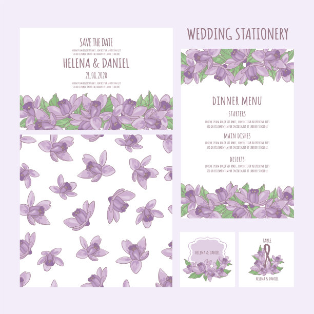 婚礼AQUILEGIA完整的花矢量插图集图片下载