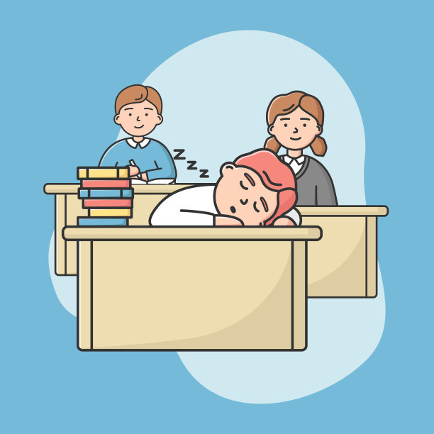 高中教育理念。学生青少年坐在教室里讲课。学生，男孩和女孩坐在课桌和听老师。卡通线性轮廓扁平风格。矢量图图片下载