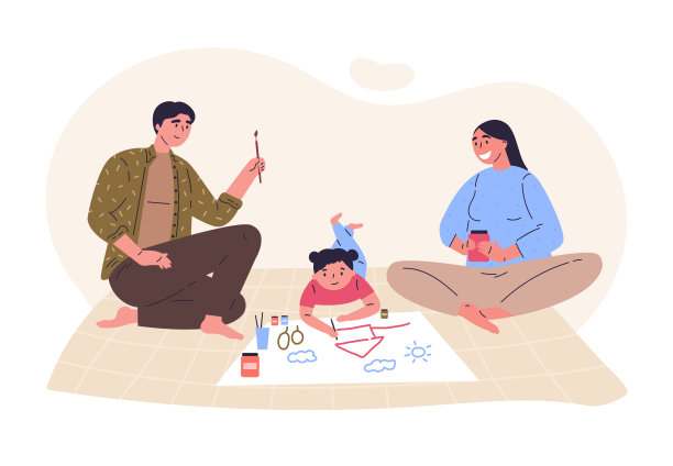 父母和女儿一起画画图片下载
