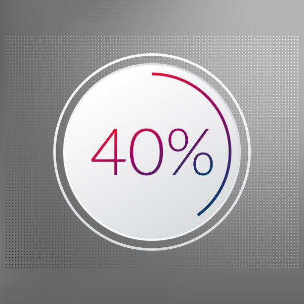 40%圆形图表符号。矢量红蓝渐变元素。灰色虚线背景上的信息图表标志。用于商业、金融、报告、网页设计、下载的插图、图标图片下载