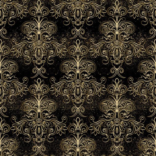 东方复古花卉无缝图案矢量素材，大马士革墙纸图片下载