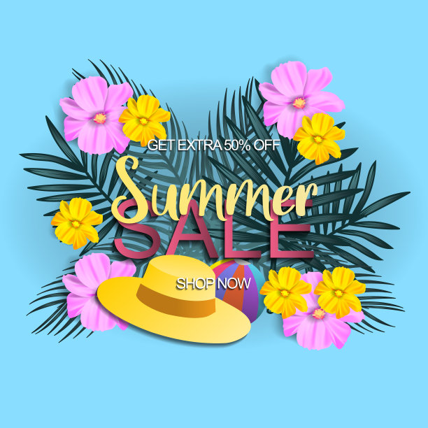 夏季销售横幅与热带元素图片下载