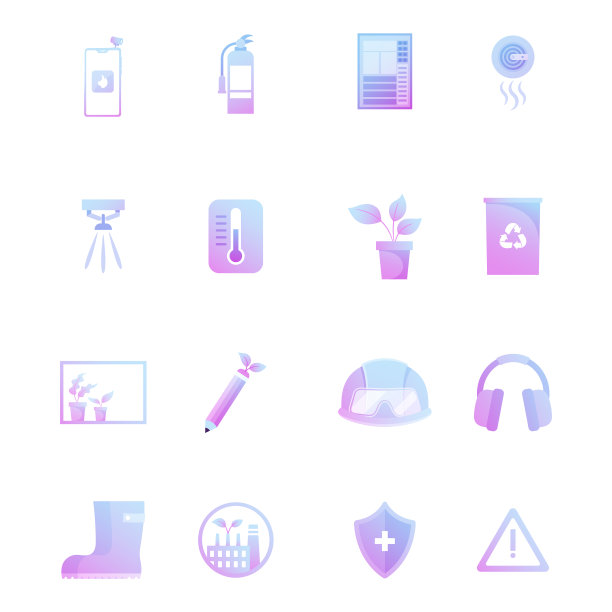 设置火灾通知，智能手机与相机和灭火器，水喷雾器，温度计和盆栽植物回收垃圾箱，头盔隔离在白色背景。卡通矢量图图片下载