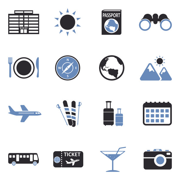 旅行图标。双色调平面设计。矢量插图。图片下载