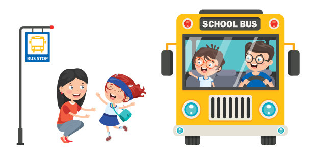 快乐的孩子和校车图片下载