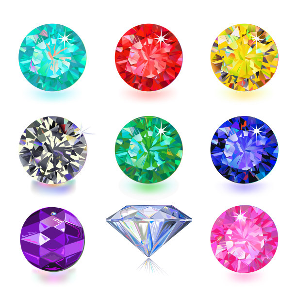 宝石切割颜色形状集孤立在白色背景图片下载