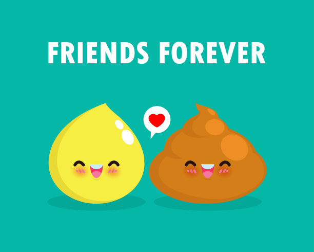 可爱快乐的大便和尿滴搞笑卡通人物。图片微笑卡通小便和大便。最好的朋友表情符号便便和厕所隔离在背景矢量插图在平图片下载