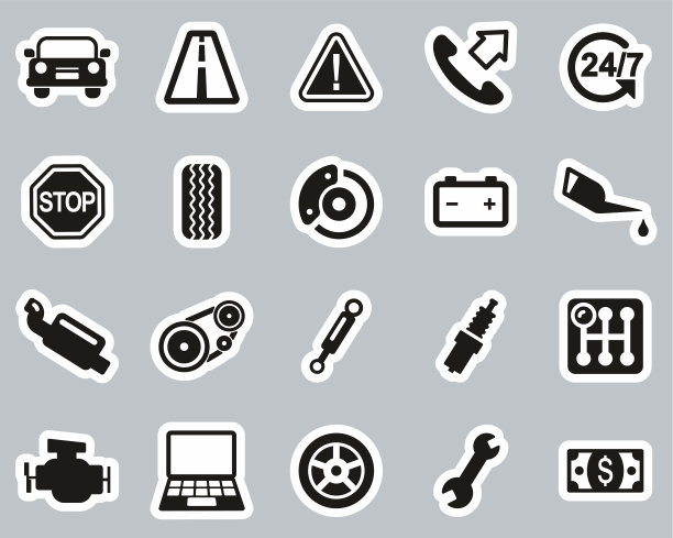 道路援助服务图标黑色和白色贴纸设置大图片下载