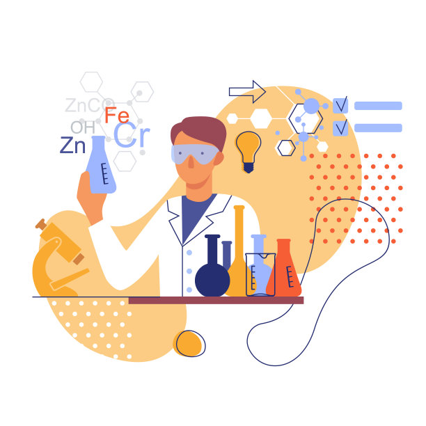 一个在实验室里拿着烧瓶的化学家的程式化图像图片下载