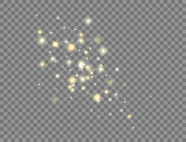 发光的光效果。明亮的金色星星在透明的背景上闪耀。闪耀的奢华设计元素。烟花效果。太阳闪。矢量图图片下载
