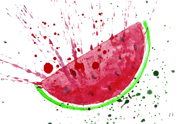 把西瓜切片，喷上水彩画。素材图片