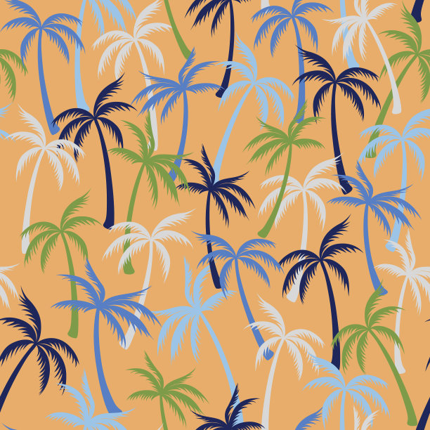 椰子树图案纺织品无缝热带森林背景。波西米亚向量样本重复模式。素材图片