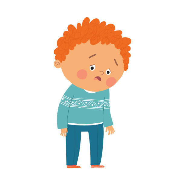 可爱的小男孩疲惫不堪。疲倦的孩子。卡通矢量手绘eps 10插图孤立在白色背景在一个平坦的风格。图片下载