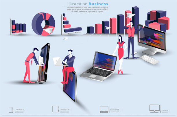 商业男人和女人团队头脑风暴，联系沟通手机，平板电脑，笔记本电脑，图标，图形，纸火箭折叠-创意现代的想法和概念信息图模板。图片下载