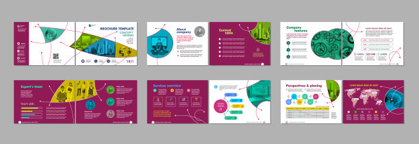 小册子创意设计。多用途模板与封面，背面和内页。图片下载