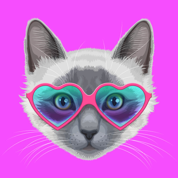 猫脸配上时尚时尚的心形眼镜图片下载