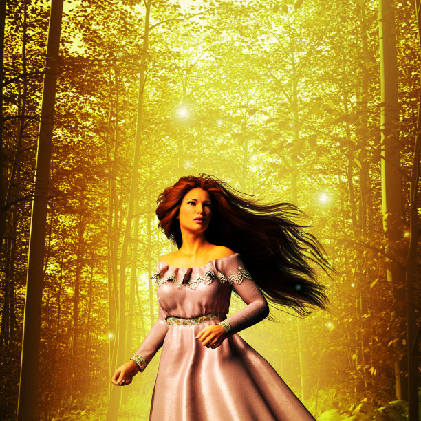 在树林里迷路的女人，3d渲染图片下载