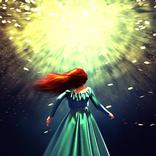 女人看着爆裂的天空，幻想的3d插图图片下载