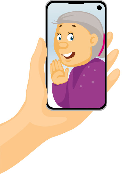 视频电话与奶奶-电话在手-呆在家里-矢量插图图片下载