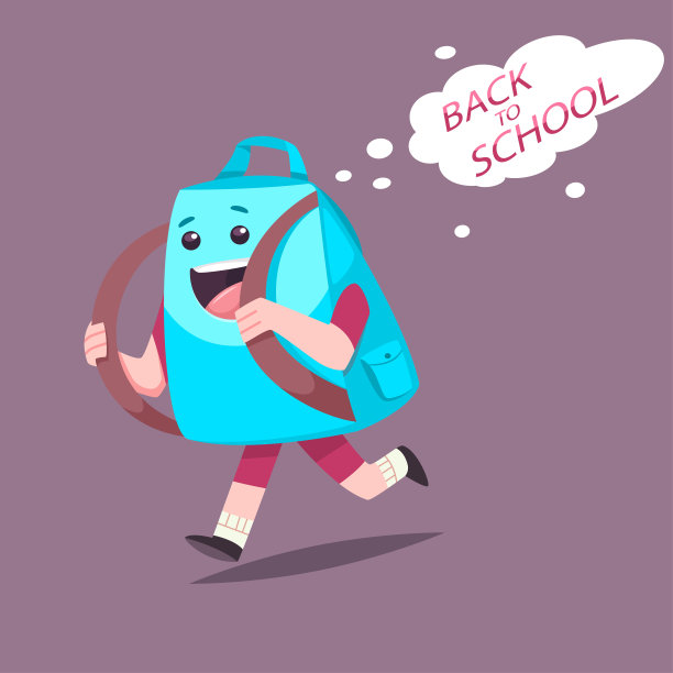 回到学校插图。矢量卡通快乐背包人物和语音泡泡。图片下载