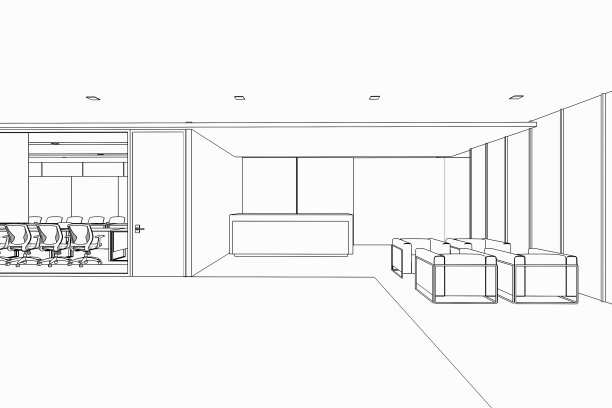室内轮廓草图透视的一个空间办公室图片下载
