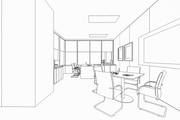 室内轮廓草图透视的一个空间办公室图片下载