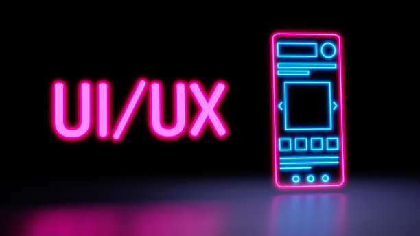 UI/UX移动应用霓虹灯。Web界面的概念。三维渲染图片下载