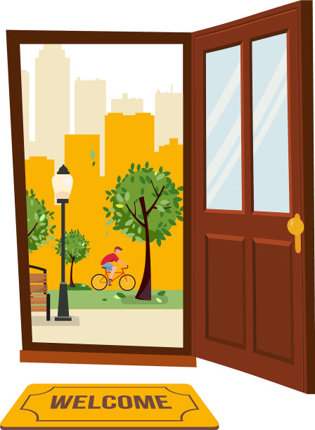 木门与观赏公园城市景观图片下载