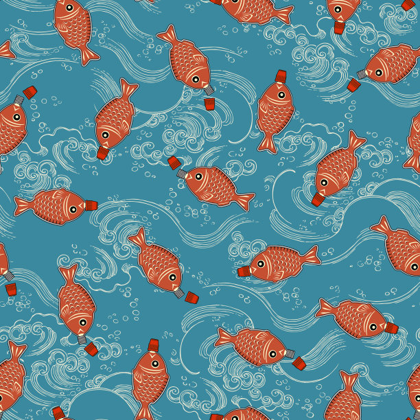 日式午餐盒鱼式调味瓶，无缝图案，图片下载