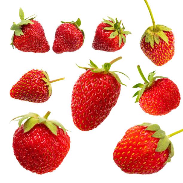 新鲜的红草莓孤立在白色的背景，新鲜的从花园图片下载